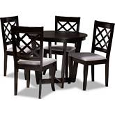 Selby 5 Piece Dining Set in Gray Fabric & Dark Wood