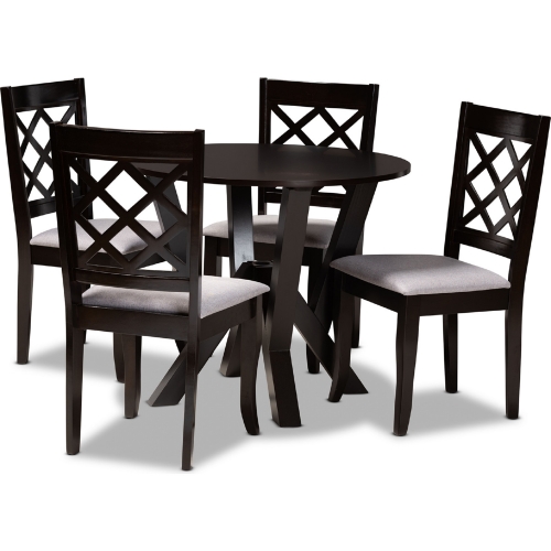 Adina 5 Piece Dining Set in Gray Fabric & Dark Brown Wood