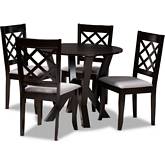 Adina 5 Piece Dining Set in Gray Fabric & Dark Brown Wood