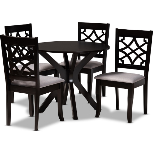 Elena 5 Piece Dining Set in Gray Fabric & Dark Wood