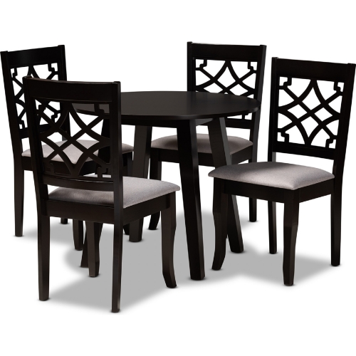 Mya 5 Piece Dining Set in Gray Fabric & Dark Wood