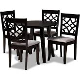 Mya 5 Piece Dining Set in Gray Fabric & Dark Wood