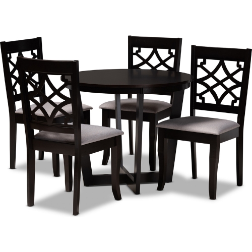 Tricia 5 Piece Dining Set in Gray Fabric & Dark Wood
