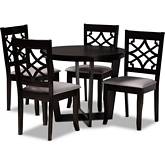 Tricia 5 Piece Dining Set in Gray Fabric & Dark Wood