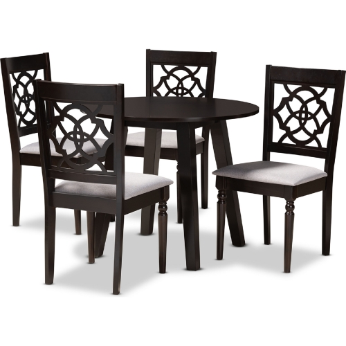 Eliza 5 Piece Dining Set in Gray Fabric & Walnut Finish