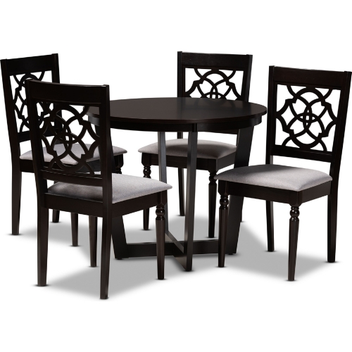 Valerie 5 Piece Dining Set in Gray Fabric & Dark Wood