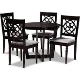 Valerie 5 Piece Dining Set in Gray Fabric & Dark Wood
