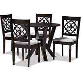 Alma 5 Piece Dining Set in Gray Fabric & Dark Brown Wood