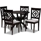 Tonia 5 Piece Dining Set in Gray Fabric & Dark Wood