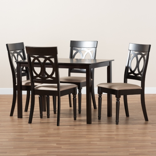 Lucie 5 Piece Dining Set in Sand Fabric & Espresso Finish