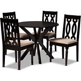 Callie 5 Piece Dining Set in Sand Fabric & Dark Brown Wood