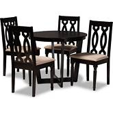 Julie 5 Piece Dining Set in Sand Fabric & Dark Wood