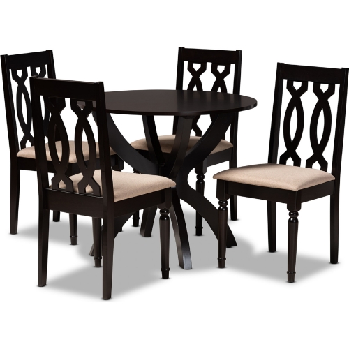 Mona 5 Piece Dining Set in Sand Fabric & Dark Wood
