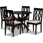 Mona 5 Piece Dining Set in Sand Fabric & Dark Wood
