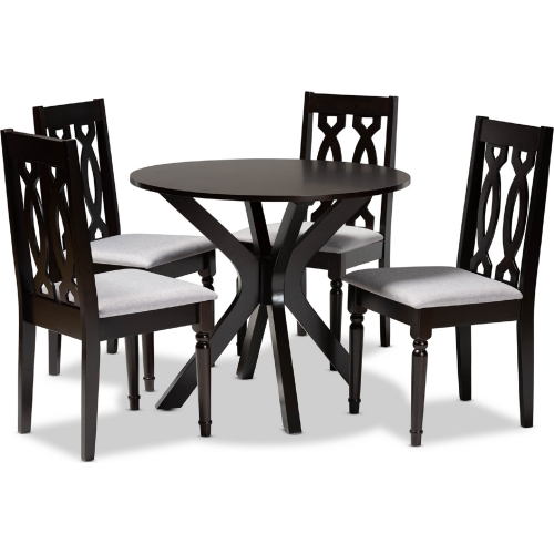 Callie 5 Piece Dining Set in Gray Fabric & Dark Brown Wood