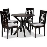 Callie 5 Piece Dining Set in Gray Fabric & Dark Brown Wood