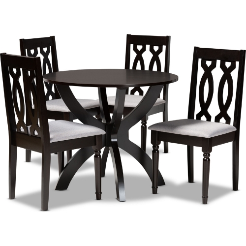 Mona 5 Piece Dining Set in Gray Fabric & Dark Wood