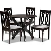 Mona 5 Piece Dining Set in Gray Fabric & Dark Wood