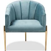Clarisse Accent Chair in Channel Tufted Light Blue Velvet & Gold