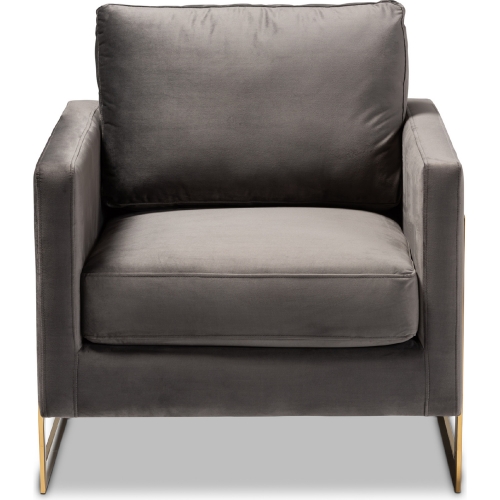Matteo Accent Chair in Gray Velvet & Gold Metal