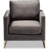Matteo Accent Chair in Gray Velvet & Gold Metal