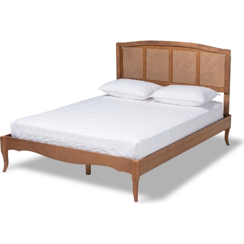 Marieke King Platform Bed in Ash Walnut Finish & Synthetic Rattan