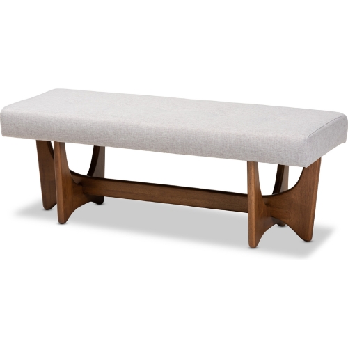 Theo Bench in Tufted Gray Beige Fabric & Walnut Finish