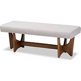 Theo Bench in Tufted Gray Beige Fabric & Walnut Finish