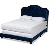 Samantha Queen Bed in Button Tufted Navy Blue Velvet