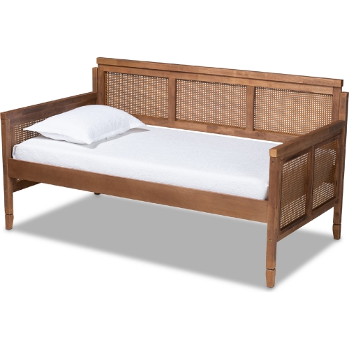 Toveli Twin Daybed in Ash Walnut Finish Wood & Synthetic Rattan
