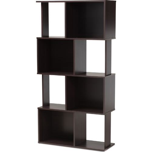 Riva Geometric Bookcase in Dark Brown Finish Wood