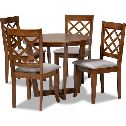 Dayna 5 Piece Dining Set in Gray Fabric & Walnut Finish