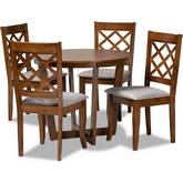 Dayna 5 Piece Dining Set in Gray Fabric & Walnut Finish