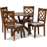 Beth 5 Piece Dining Set in Gray Fabric & Walnut Finish Wood