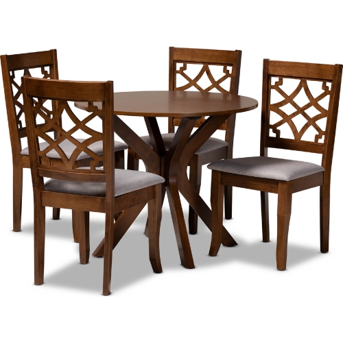 Elena 5 Piece Dining Set in Gray Fabric & Walnut Finish