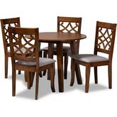 Mya 5 Piece Dining Set in Gray Fabric & Walnut Finish Wood