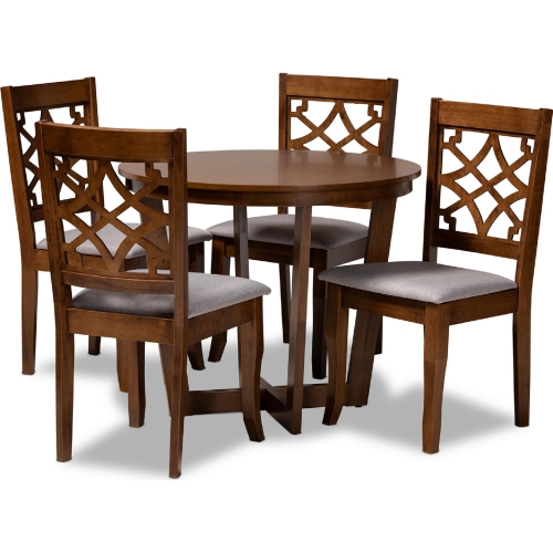 Tricia 5 Piece Dining Set in Gray Fabric & Walnut Finish Wood