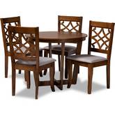 Tricia 5 Piece Dining Set in Gray Fabric & Walnut Finish Wood