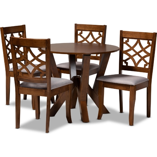 Alisa 5 Piece Dining Set in Gray Fabric & Walnut Brown Wood