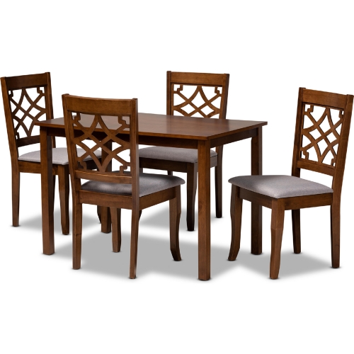 Celina 5 Piece Dining Set in Gray Fabric & Walnut Finish