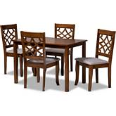Celina 5 Piece Dining Set in Gray Fabric & Walnut Finish