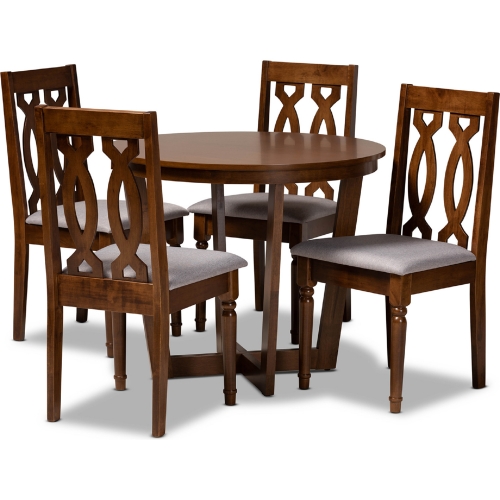 Julie 5 Piece Dining Set in Gray Fabric & Walnut Finish Wood