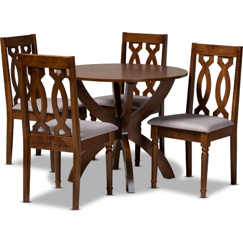 Mona 5 Piece Dining Set in Gray Fabric & Walnut Finish