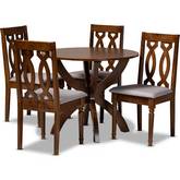 Mona 5 Piece Dining Set in Gray Fabric & Walnut Finish
