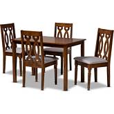 Kasia 5 Piece Dining Set in Gray Fabric & Walnut Finish