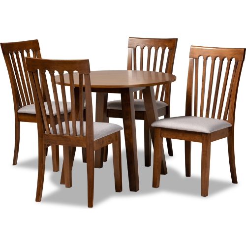Lida 5 Piece Dining Set in Gray Fabric & Walnut Finish Wood