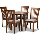 Lida 5 Piece Dining Set in Gray Fabric & Walnut Finish Wood