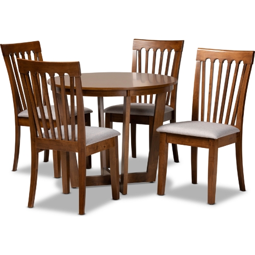 Andi 5 Piece Dining Set in Gray Fabric & Walnut Brown Finish