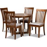 Andi 5 Piece Dining Set in Gray Fabric & Walnut Brown Finish