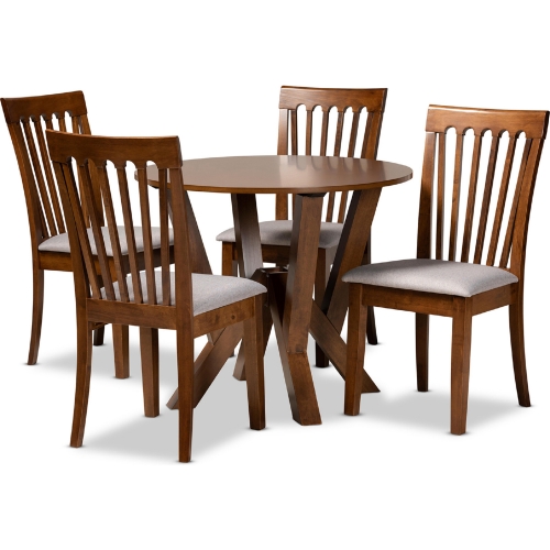 Marian 5 Piece Dining Set in Gray Fabric & Walnut Finish